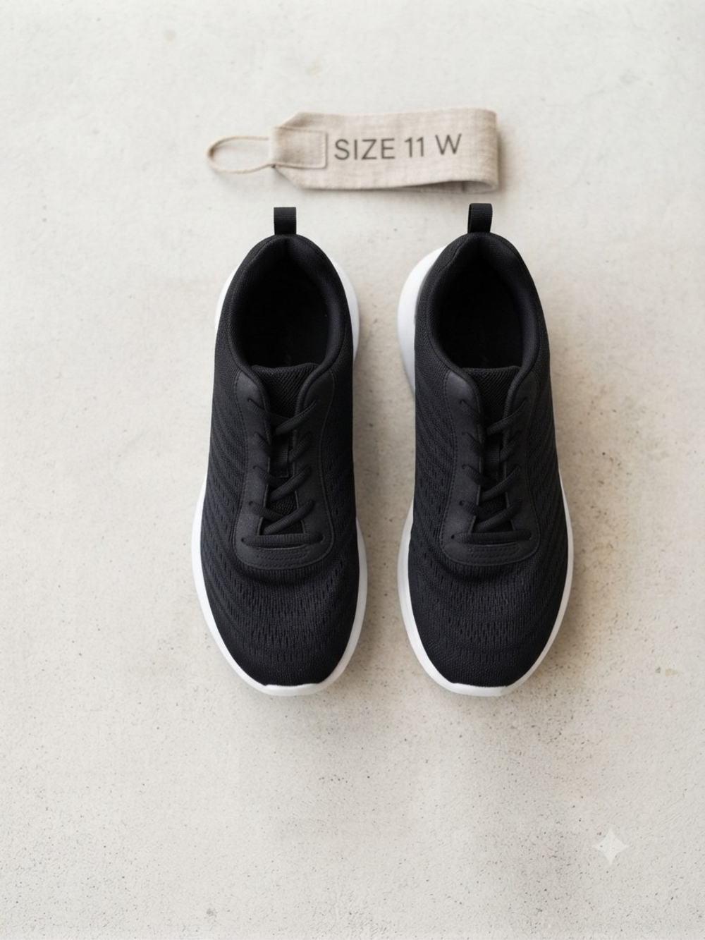 Women's Lightweight Black Mesh Sneakers with White Sole Arch Support
